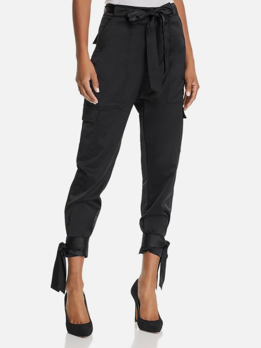 Joie Black Straight-Leg Cargo Pants with Tie Waist